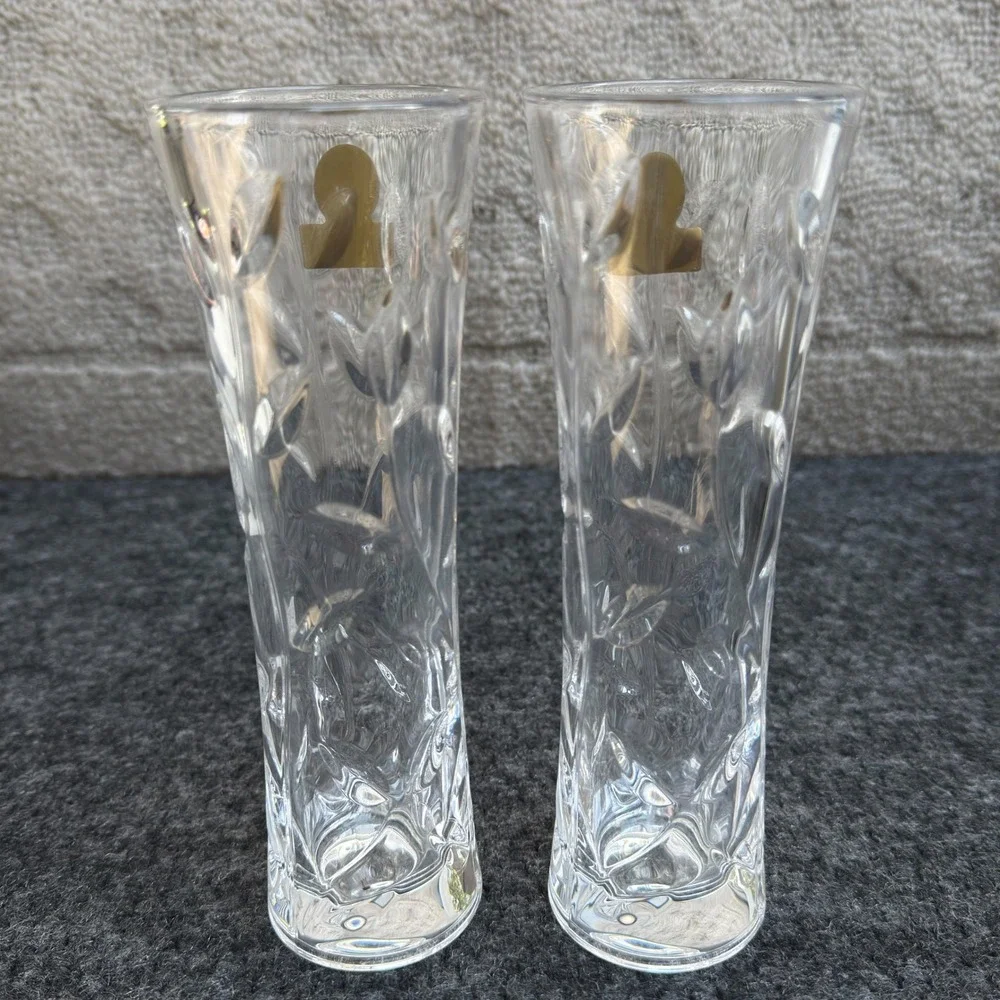 RCR Oneida Crystal Laurus Bud Vase Set of 2 Lead Crystal Made in Italy 7 inch